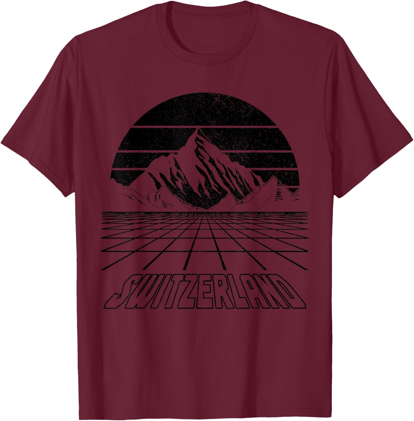 Switzerland Swiss Mountains Alps Vintage Retro Souvenir T-Shirt - T-Shirt | Maroon