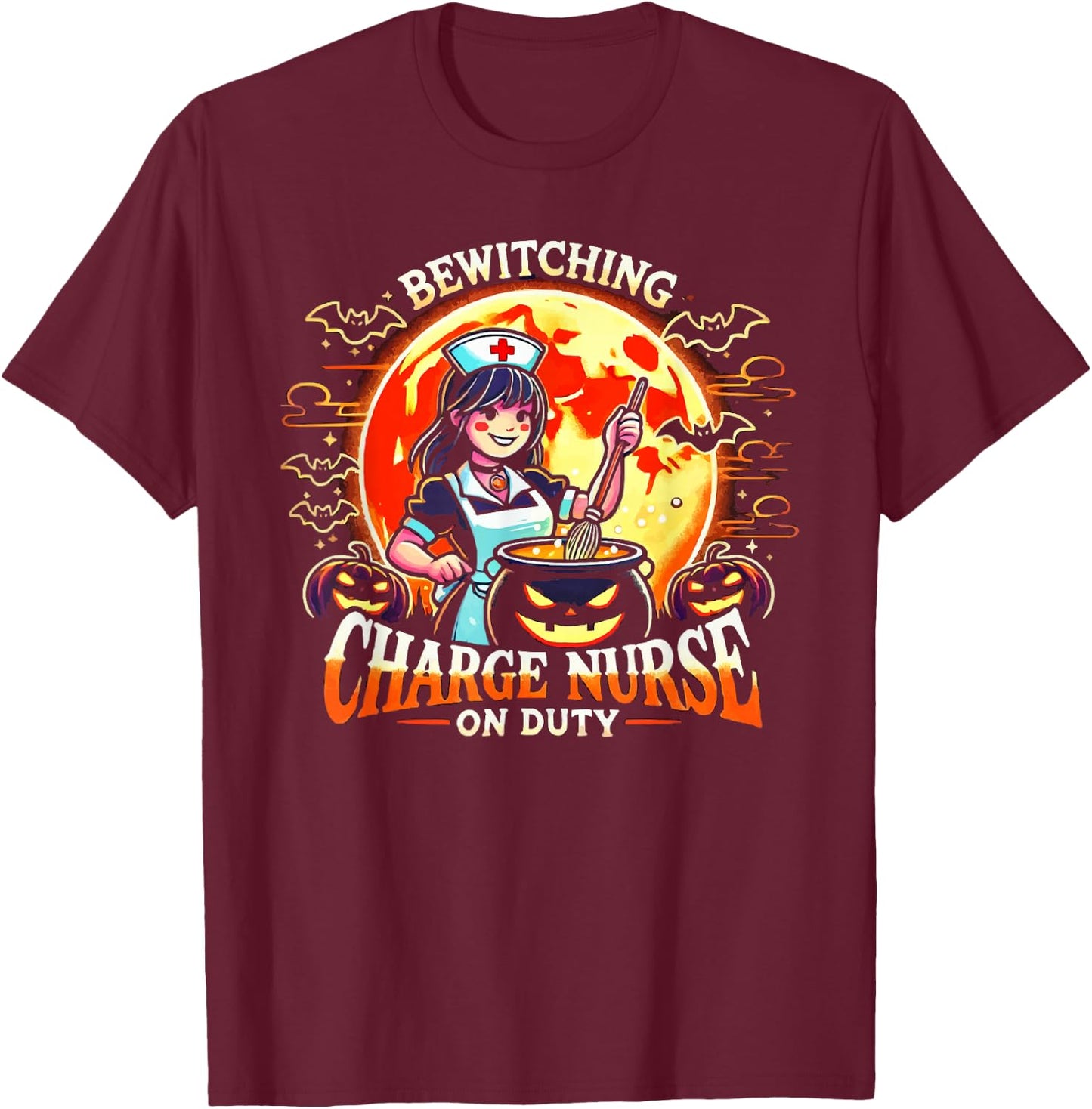 Charge Nurse Halloween Spooky Nursing Trick Or Treat T-Shirt - T-Shirt | Maroon