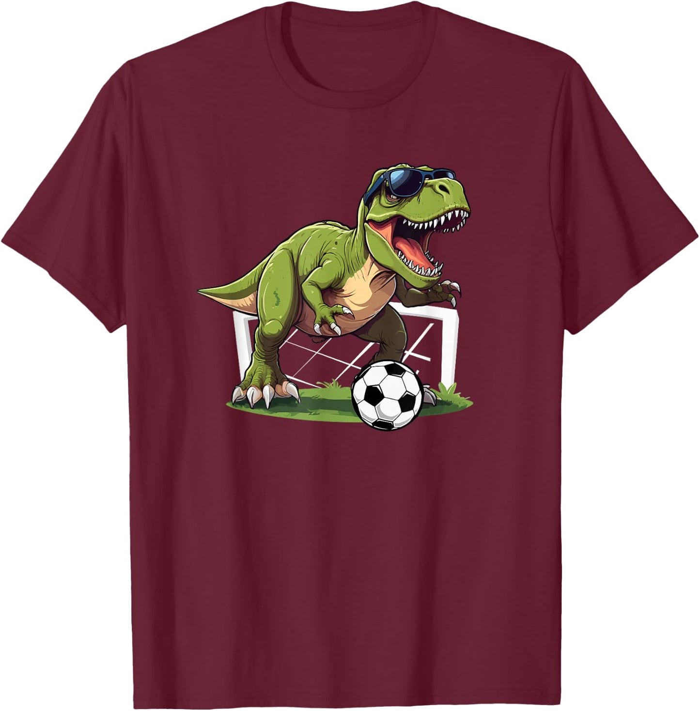 T-Rex Playing Soccer Football Dinosaur Soccer Player T-Shirt - T-Shirt | Maroon