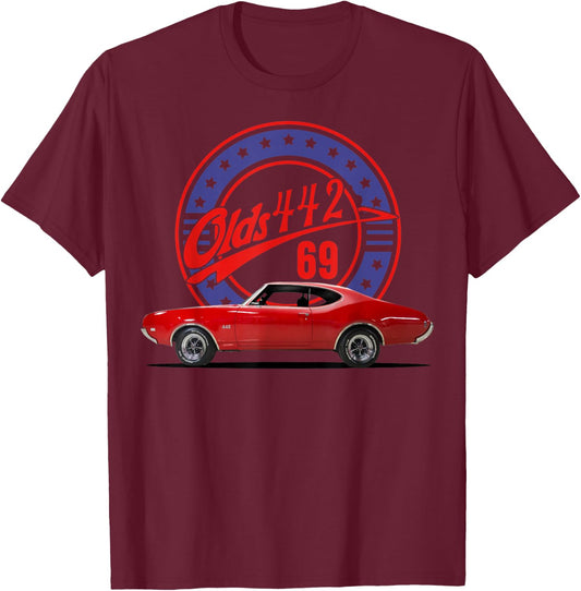 1969 69 Olds 442 Muscle Car T-Shirt - T-Shirt | Maroon