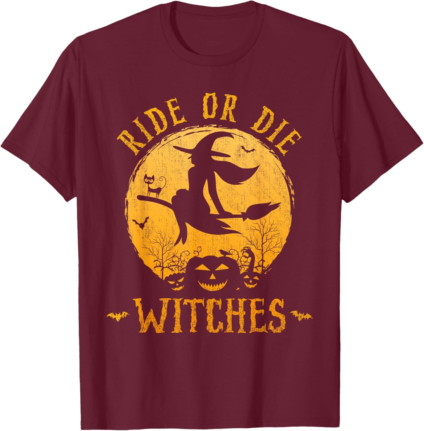 Ride or Die Witches Halloween T-Shirt - T-Shirt | Maroon