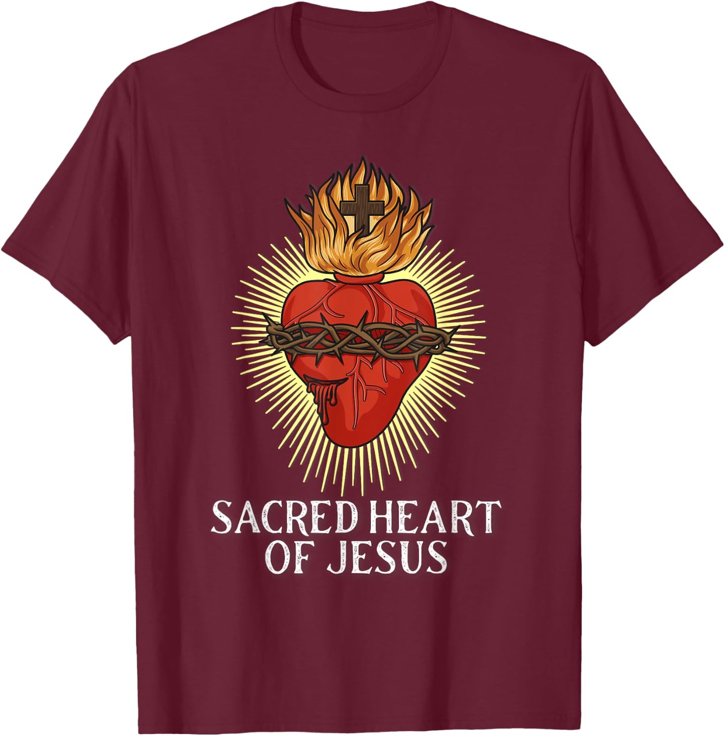 Sacred Heart Of Jesus Traditional Catholic T-Shirt - T-Shirt | Maroon