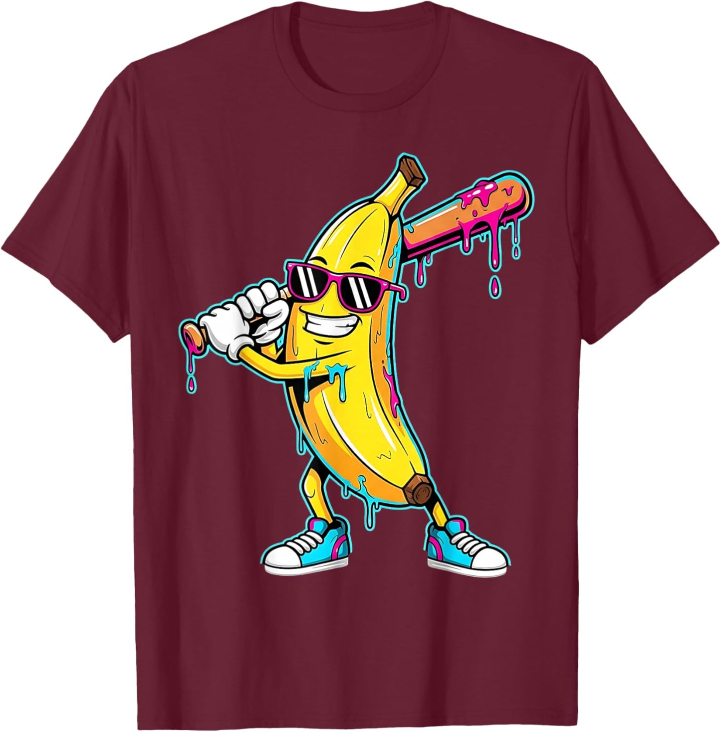 Ice Cream Drip Graphic Funny Color Splash Design T-Shirt - T-Shirt | Maroon