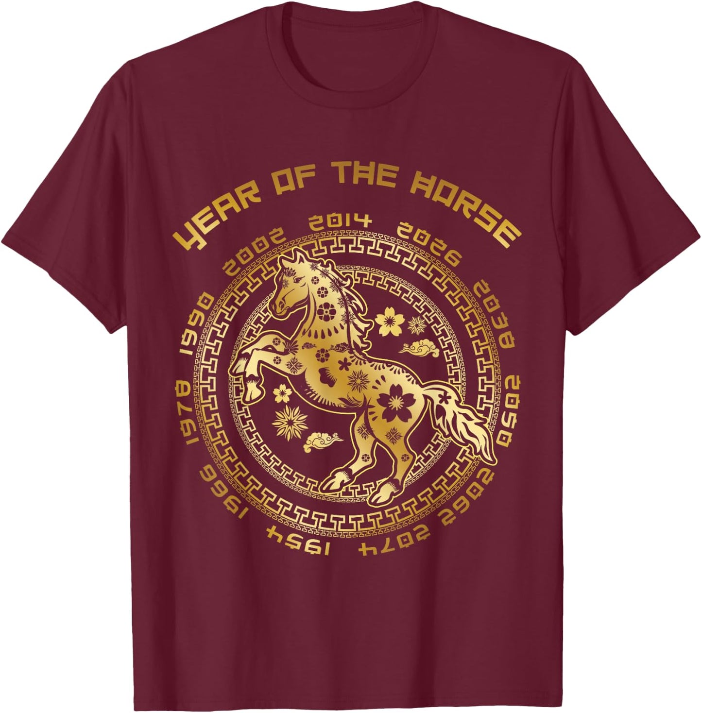 Chinese New Year Of The Horse Chinese Zodiac Year 2026 , Small, Black T-Shirt - T-Shirt | Maroon