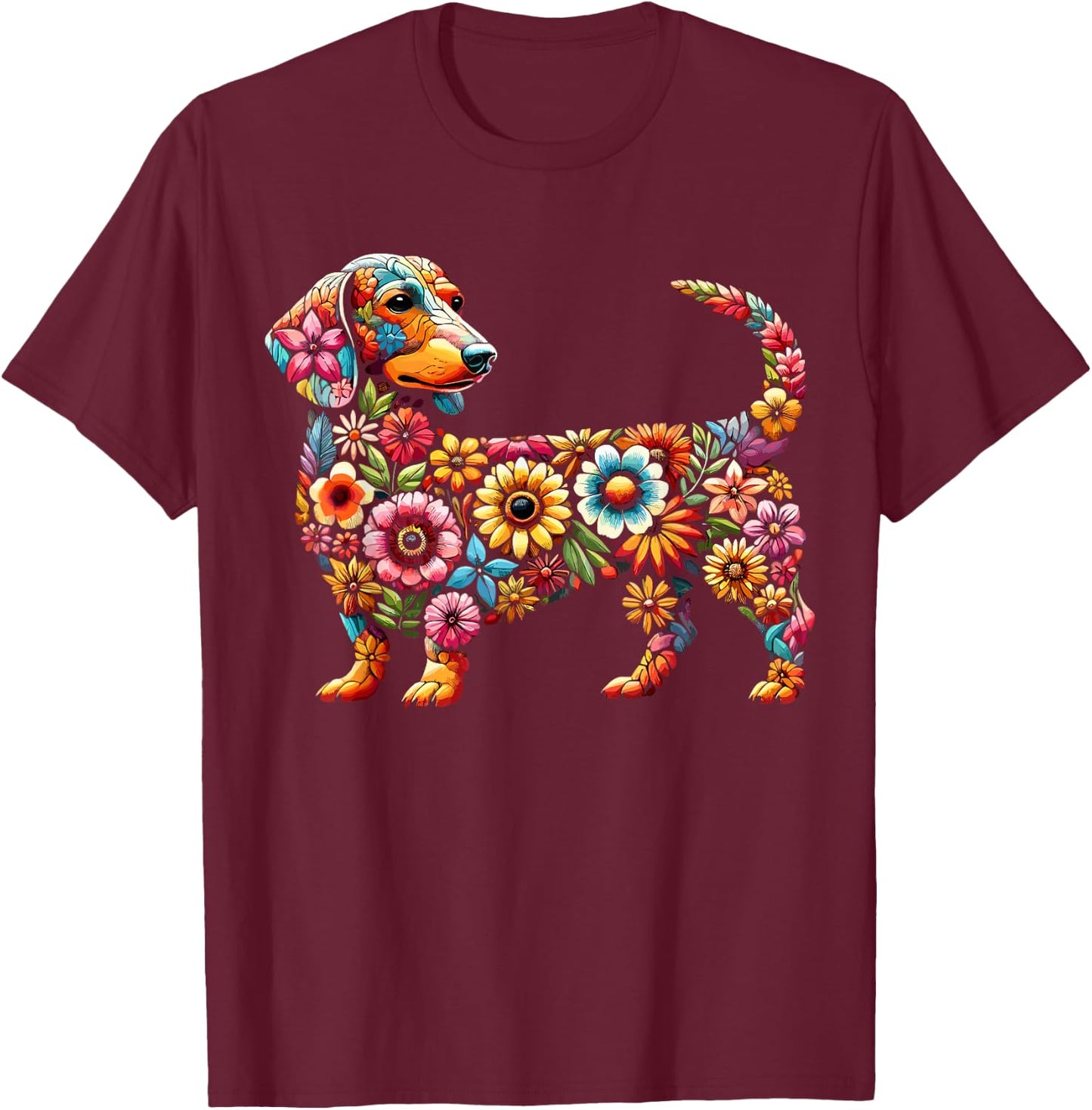 Dachshund Flower Funny Dog Women Girls Kids T-Shirt - T-Shirt | Maroon