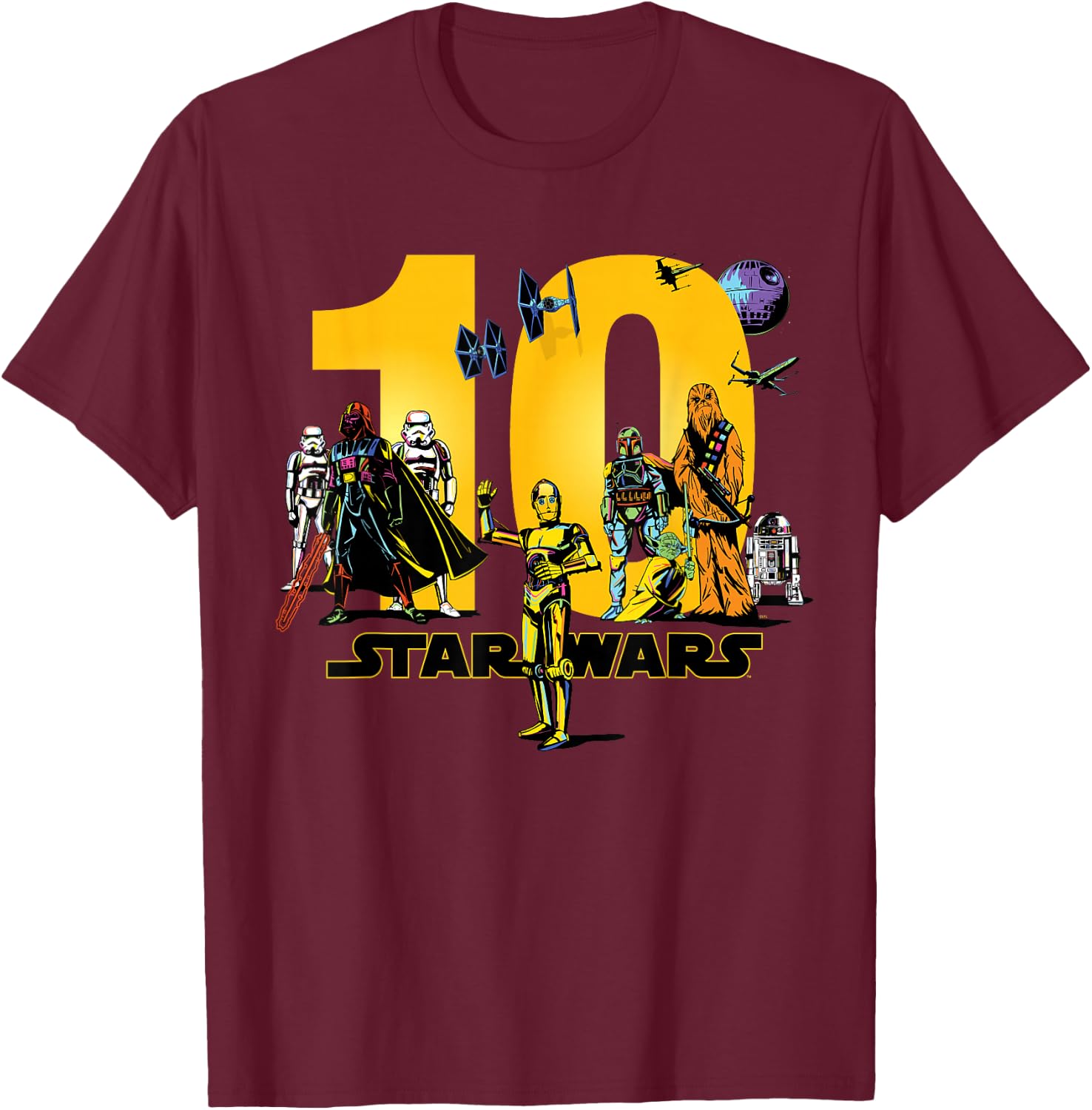 Star Wars Classic Characters Tenth Birthday 10 Years Old T-Shirt - T-Shirt | Maroon