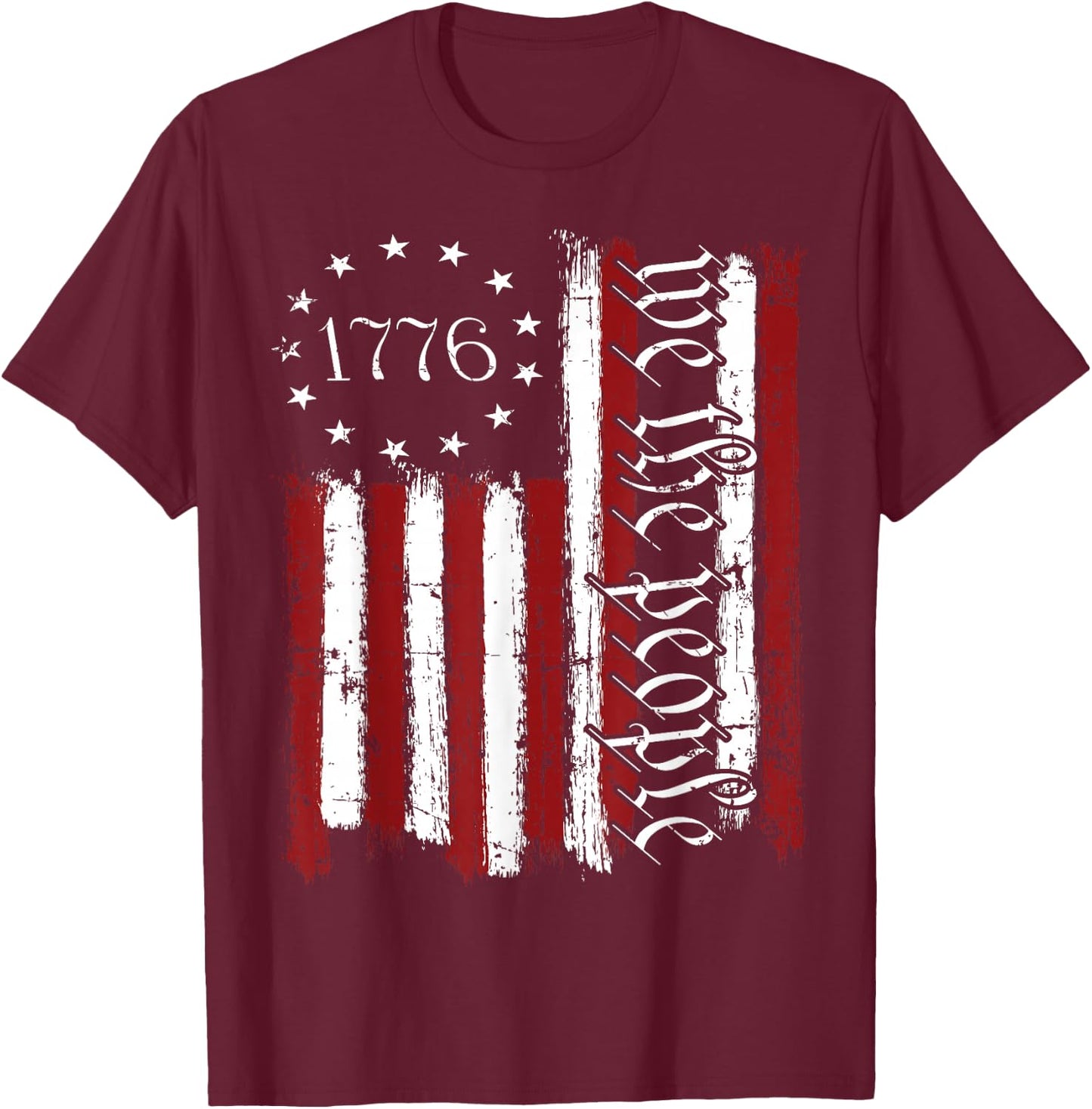 Old American Flag Patriotic 1776 We The People USA T-Shirt - T-Shirt | Maroon