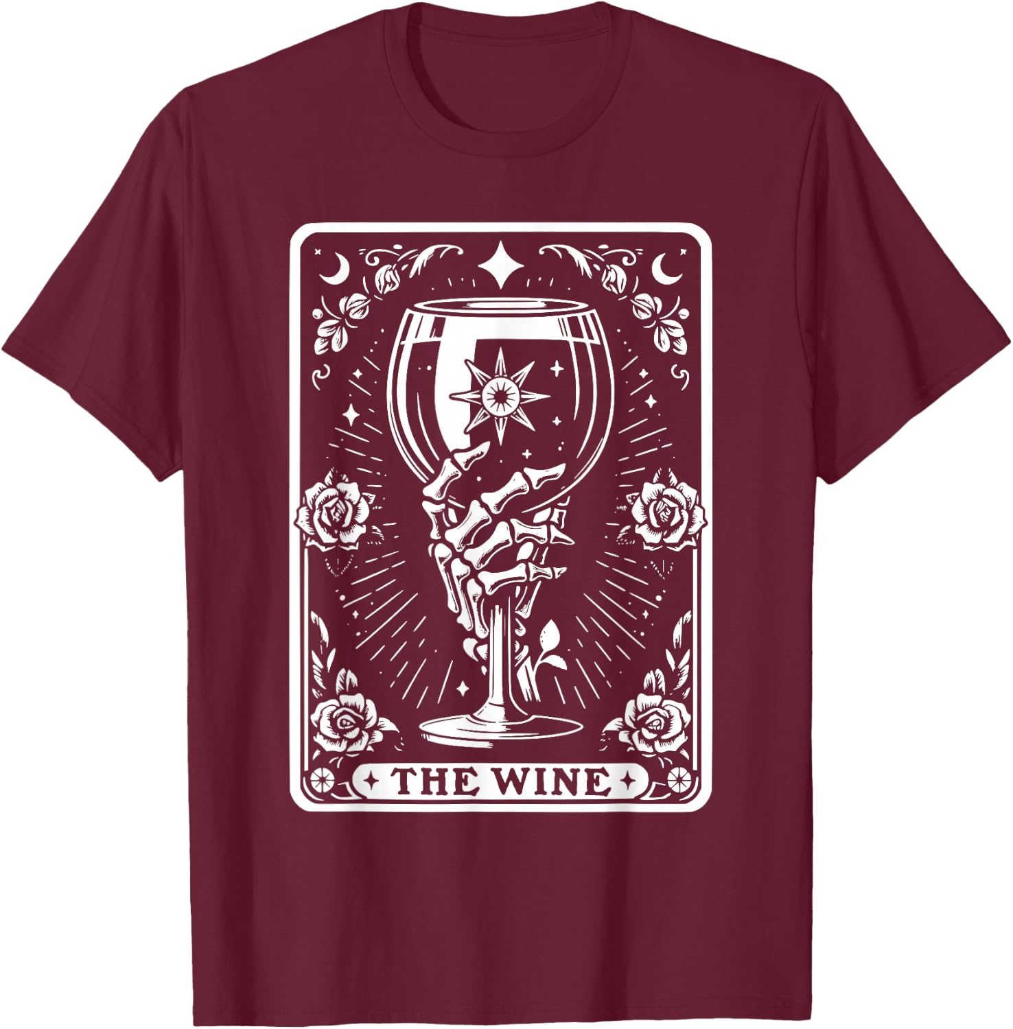 Tarot Card The Wine Skeleton Wine Glass The Wine Tarot Cards T-Shirt - T-Shirt | Maroon