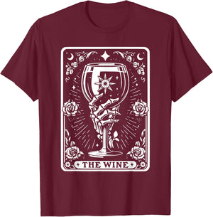 Tarot Card The Wine Skeleton Wine Glass The Wine Tarot Cards T-Shirt - T-Shirt | Maroon
