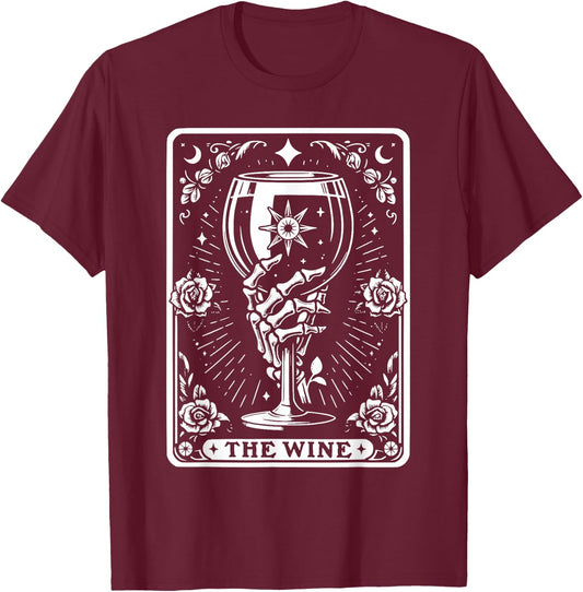 Tarot Card The Wine Skeleton Wine Glass The Wine Tarot Cards T-Shirt - T-Shirt | Maroon