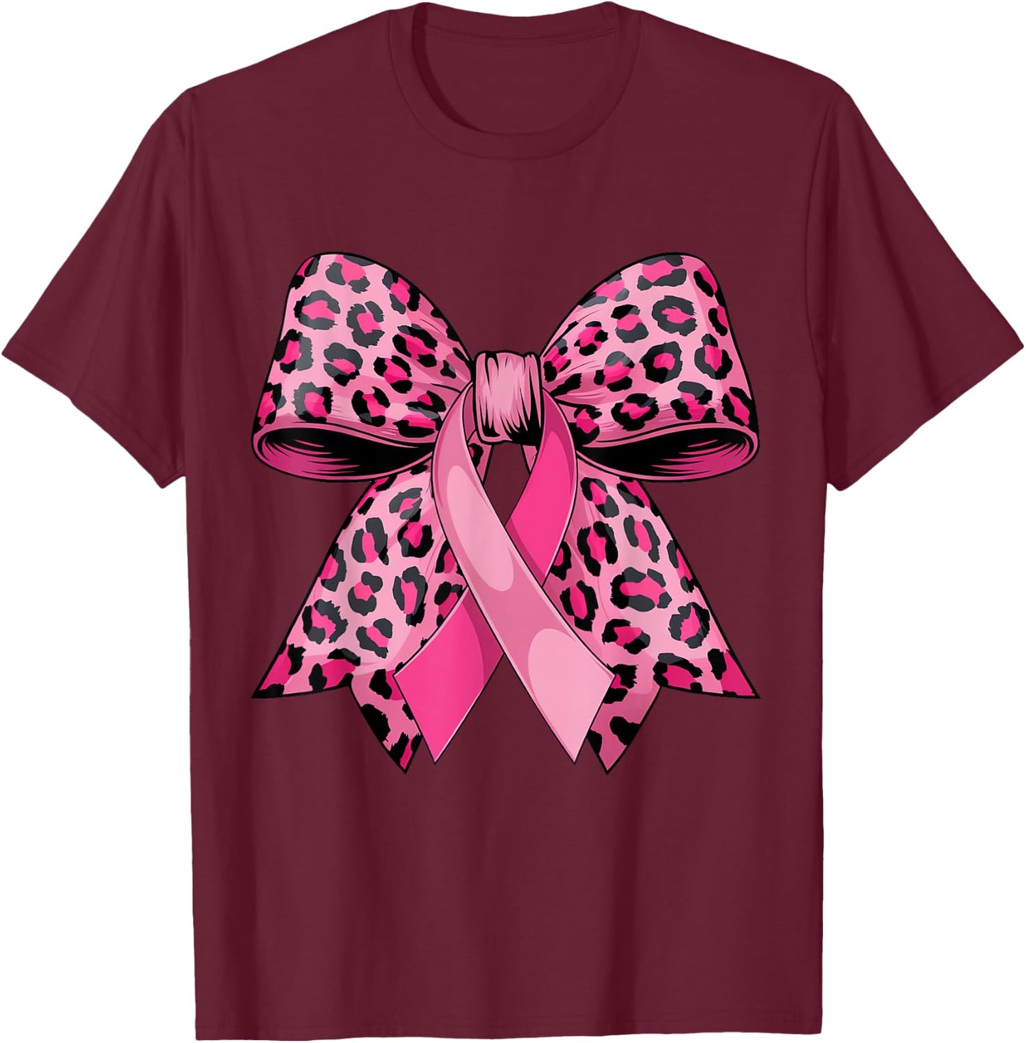 In October We Wear Pink Cheer Bow Breast Cancer Coquette Bow T-Shirt - T-Shirt | Maroon