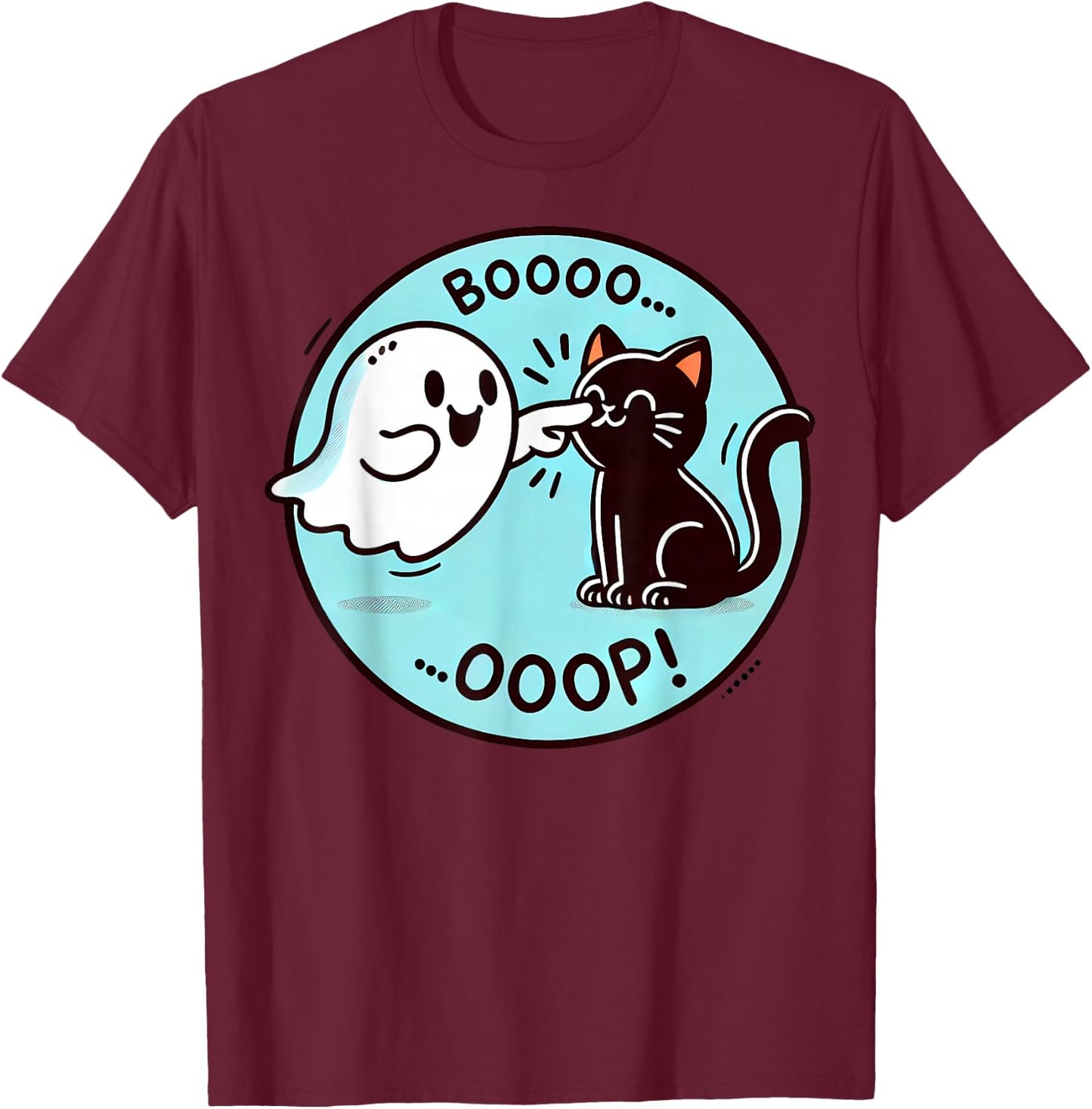 Funny Halloween Ghost Black Cat Boop Easy Lazy Costume T-Shirt - T-Shirt | Maroon