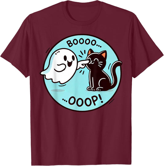 Funny Halloween Ghost Black Cat Boop Easy Lazy Costume T-Shirt - T-Shirt | Maroon