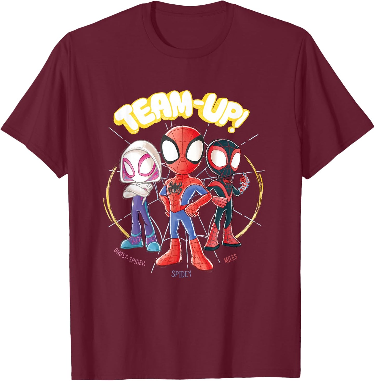 Marvel Spidey and His Amazing Friends Team-Up Retro Doodles T-Shirt - T-Shirt | Maroon