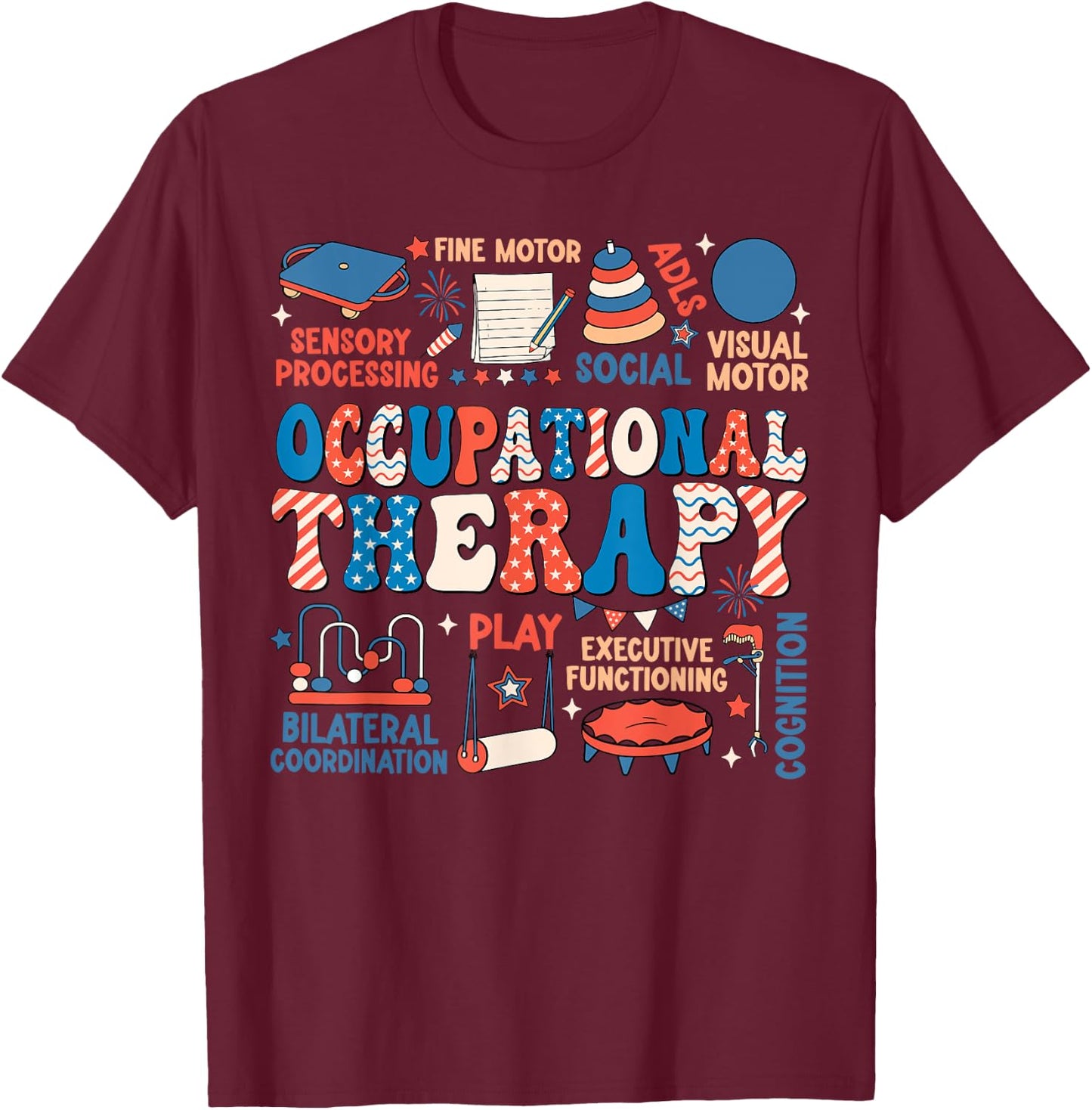 Retro Groovy Occupational Therapy OT Therapist 4th Of July Men T-Shirt - T-Shirt | Maroon