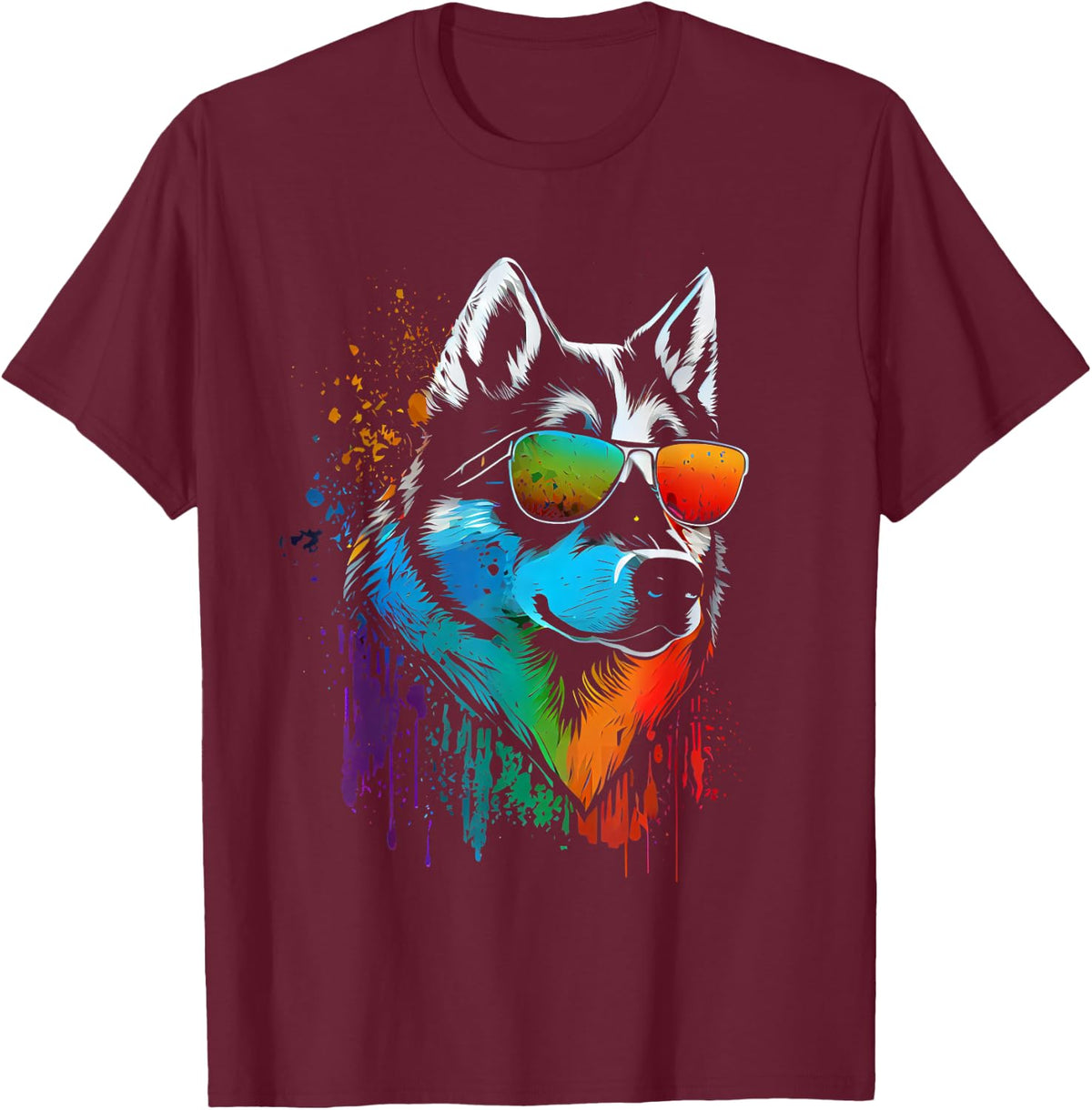 Husky walking sunglasses pet dogs owner T-Shirt - T-Shirt | Maroon