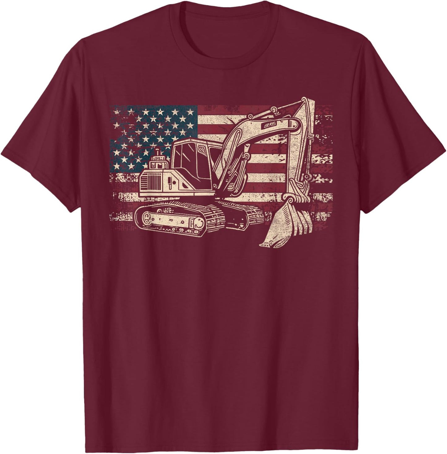 Excavator American Flag Patriotic Excavator 4th of July T-Shirt - T-Shirt | Maroon