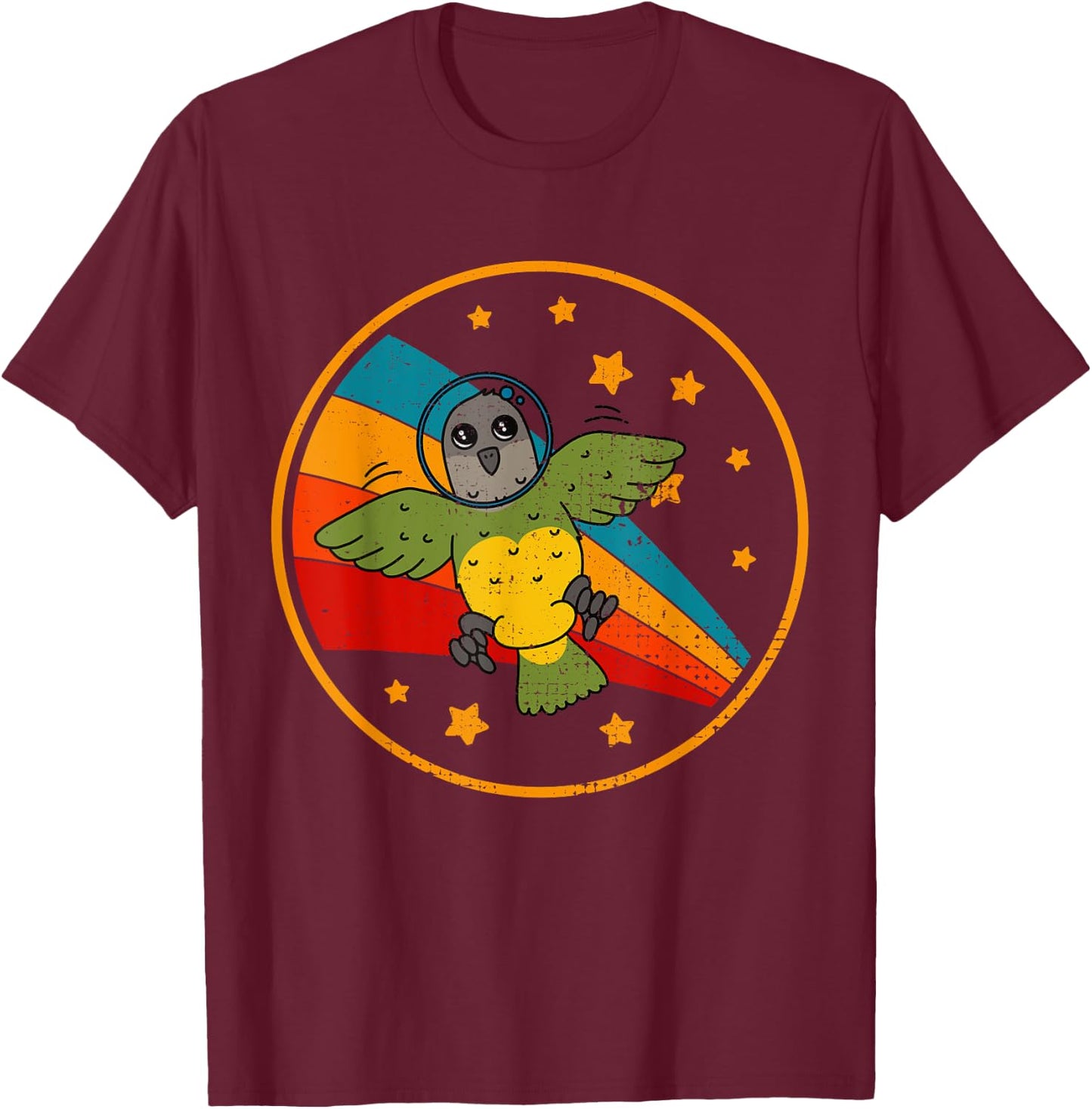 Cute Vintage Senegal Parrot Retro White Parrot In Space T-Shirt - T-Shirt | Maroon