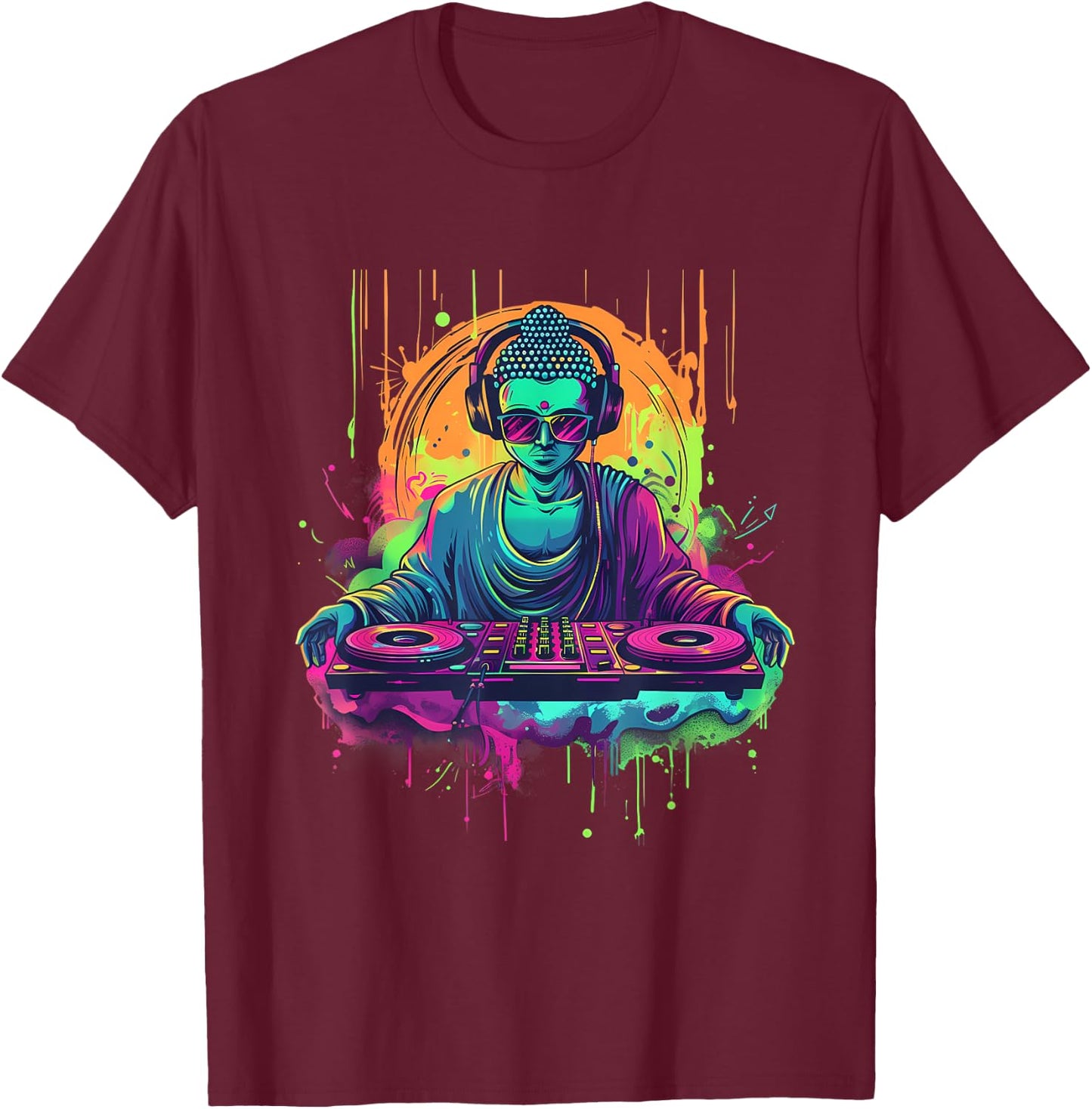 Buddha DJ House Turntable DJ Buddha Meditation Dance Club T-Shirt - T-Shirt | Maroon