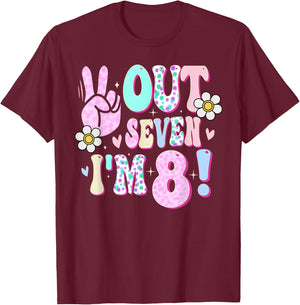 Peace Out Seven I'm 8 Eight Year Old Girl 8th Birthday T-Shirt - T-Shirt | Maroon