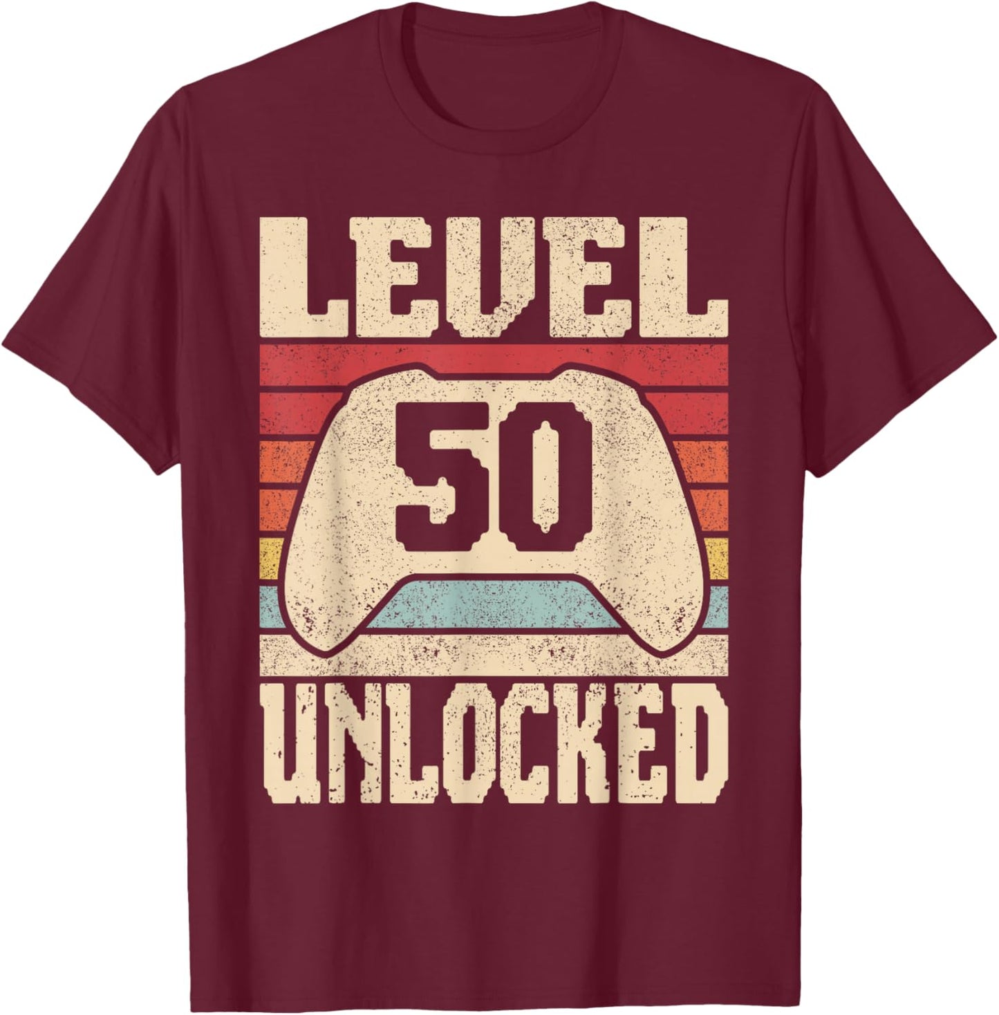 Level 50 Unlocked 50 Year Old Men Women Outfit 50th Birthday T-Shirt - T-Shirt | Maroon