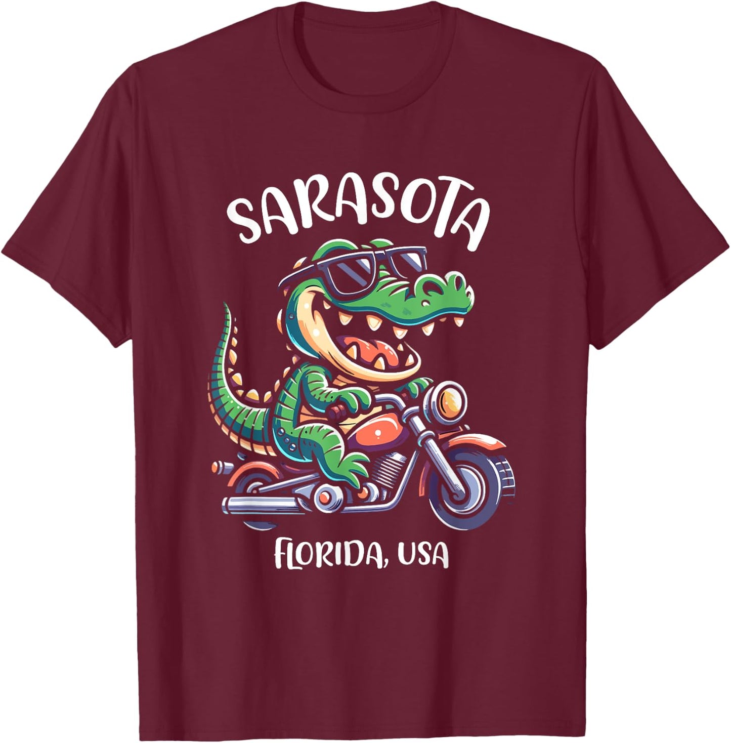 Sarasota Florida USA Fun Alligator Cartoon Design T-Shirt - T-Shirt | Maroon