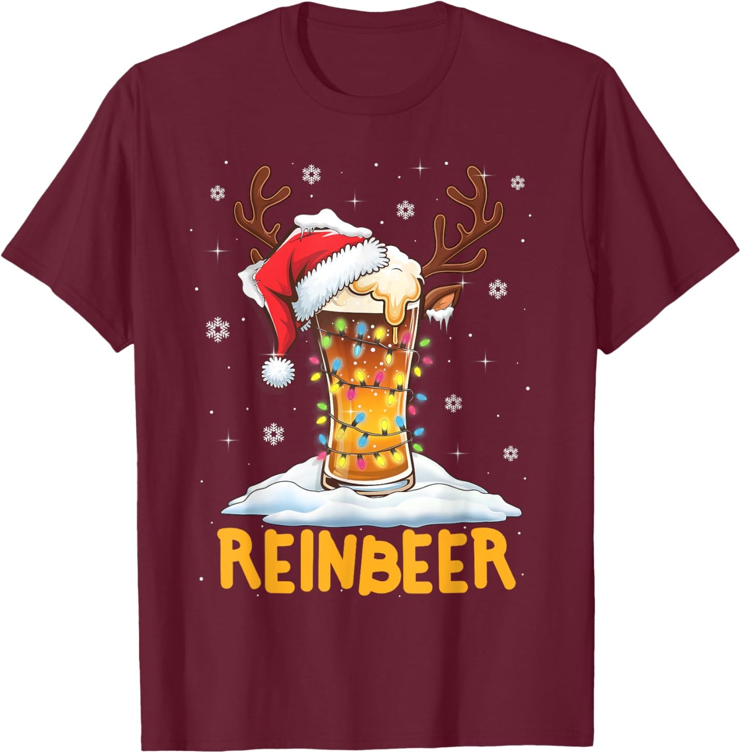 Winedeer Reinbeer Santa Hat Reindeer Couple Xmas Matching T-Shirt - T-Shirt | Maroon