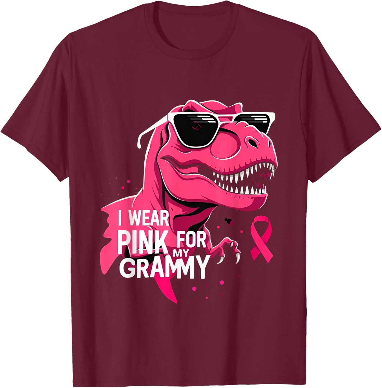 I Wear Pink For My Grammy Dinosaur Breast Cancer Awareness T-Shirt - T-Shirt | Maroon