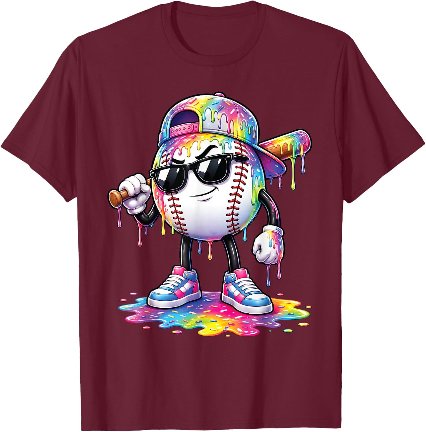 Baseball Drip for Boys Kids Player Ice Cream Dripping T-Shirt - T-Shirt | Maroon