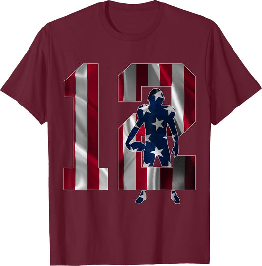 Number 12 Years Football 12th Birthday T-Shirt - T-Shirt | Maroon