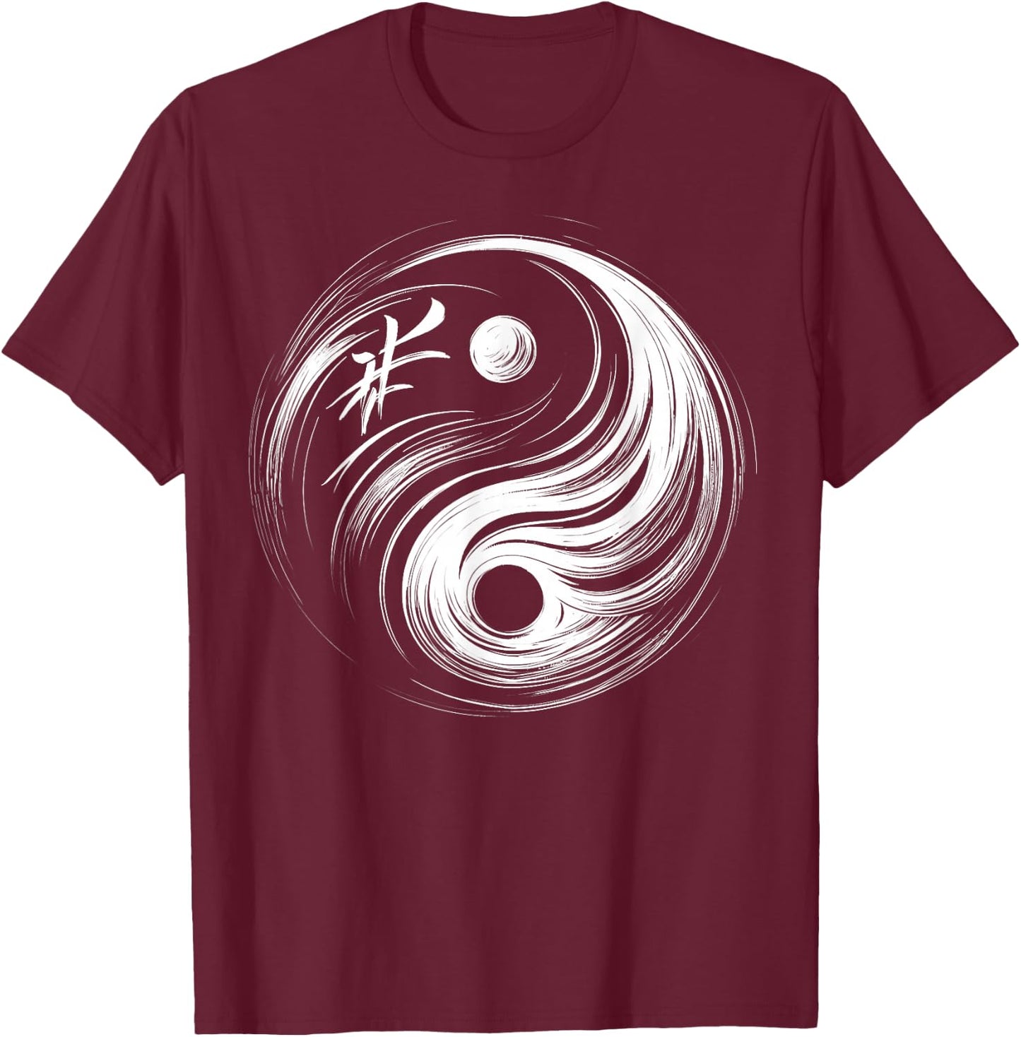 Cool Yin and Yang Symbol Calligraphy Art Style Men Women T-Shirt - T-Shirt | Maroon