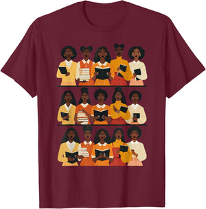 Black Educated Afro Women Girl Reading Book Future HBCU Grad T-Shirt - T-Shirt | Maroon