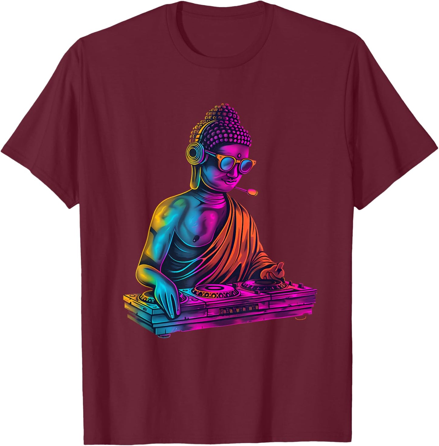 Buddha DJ Turntable DJ Buddha Techno EDM House Buddhism T-Shirt - T-Shirt | Maroon