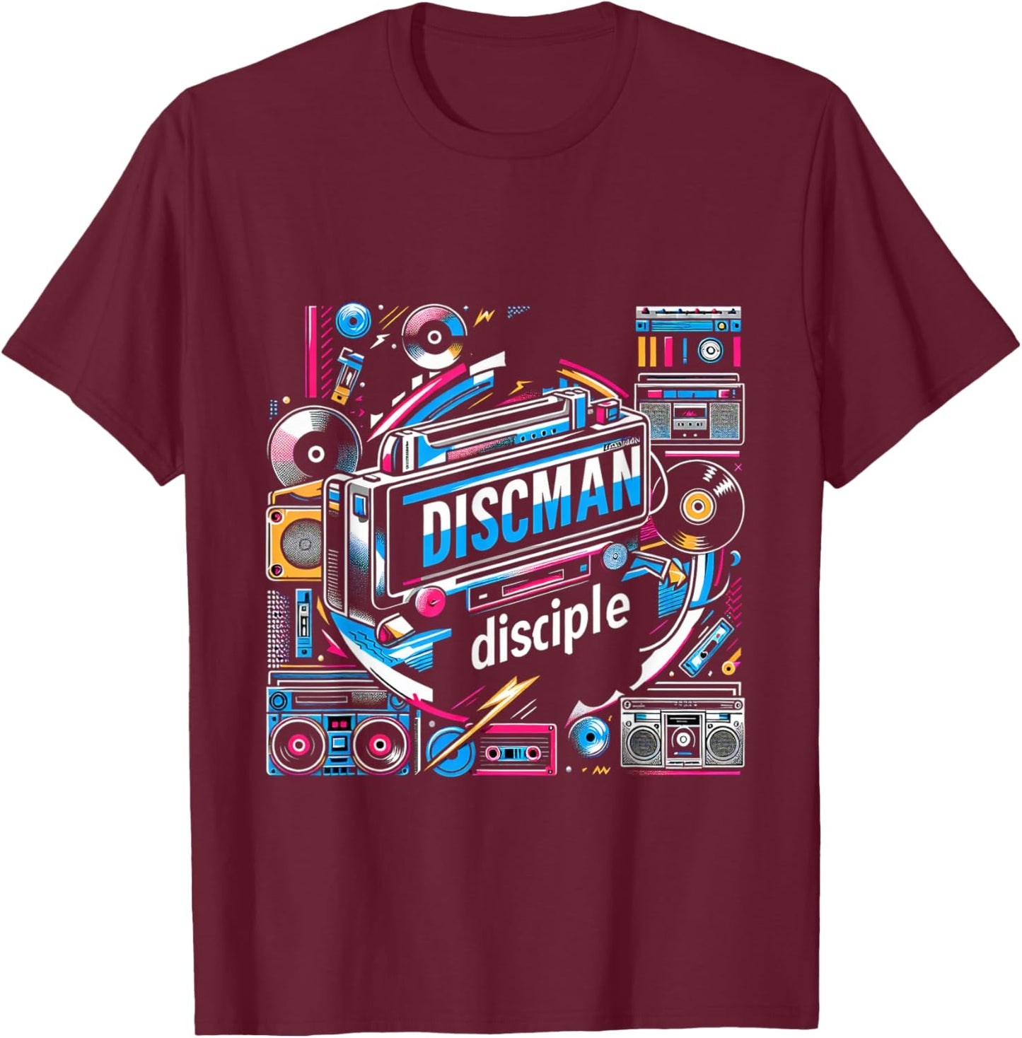 Discman Disciple Portable CD Player 90s Music Fan T-Shirt - T-Shirt | Maroon