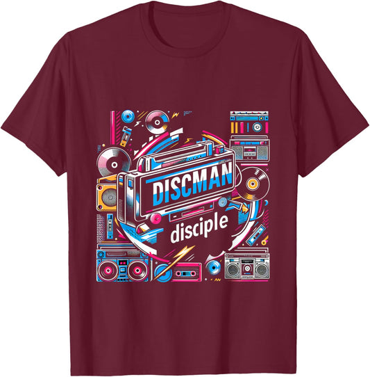Discman Disciple Portable CD Player 90s Music Fan T-Shirt - T-Shirt | Maroon
