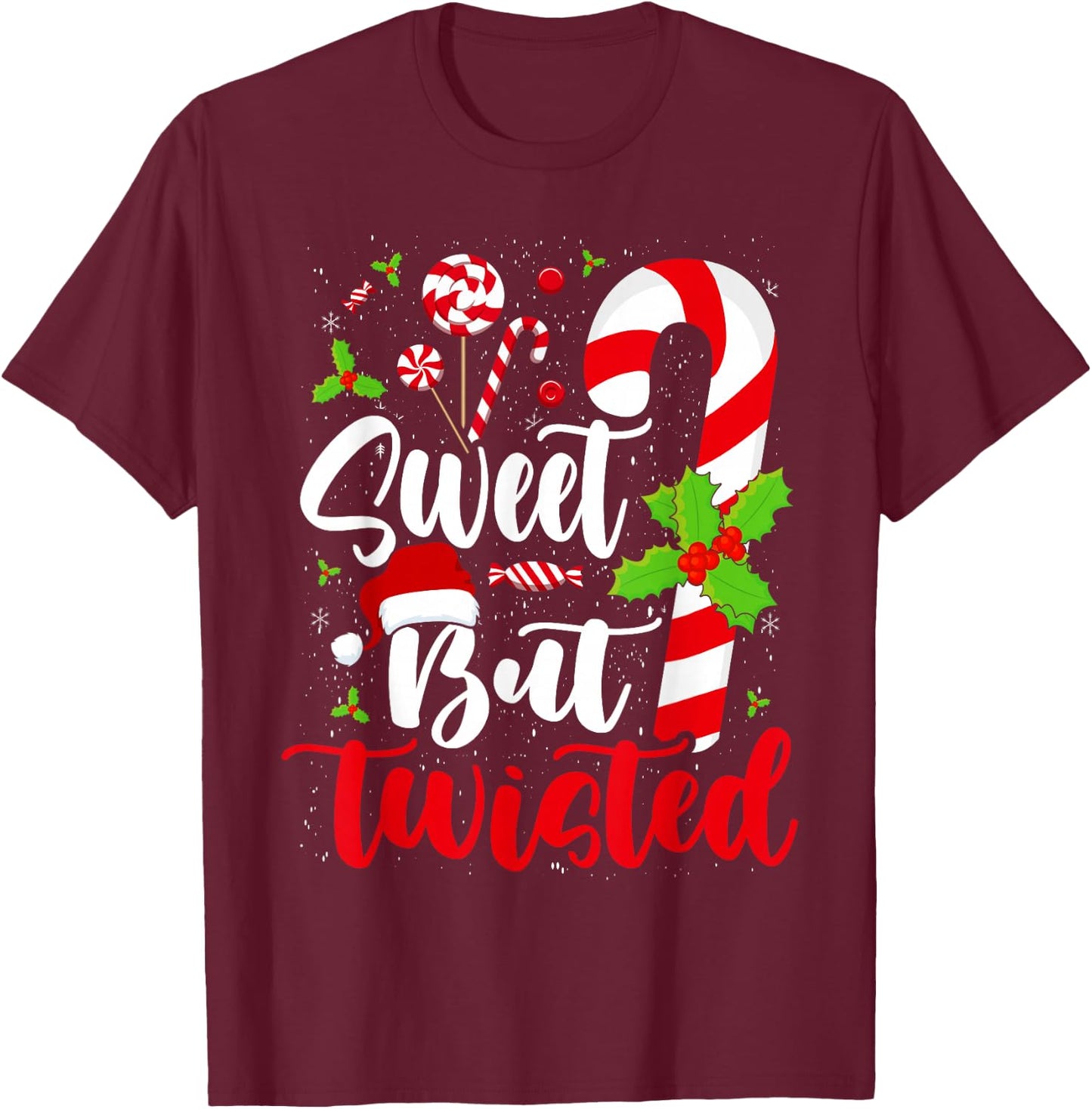 Candy Cane Christmas Short Sleeve T-Shirt - T-Shirt | Maroon