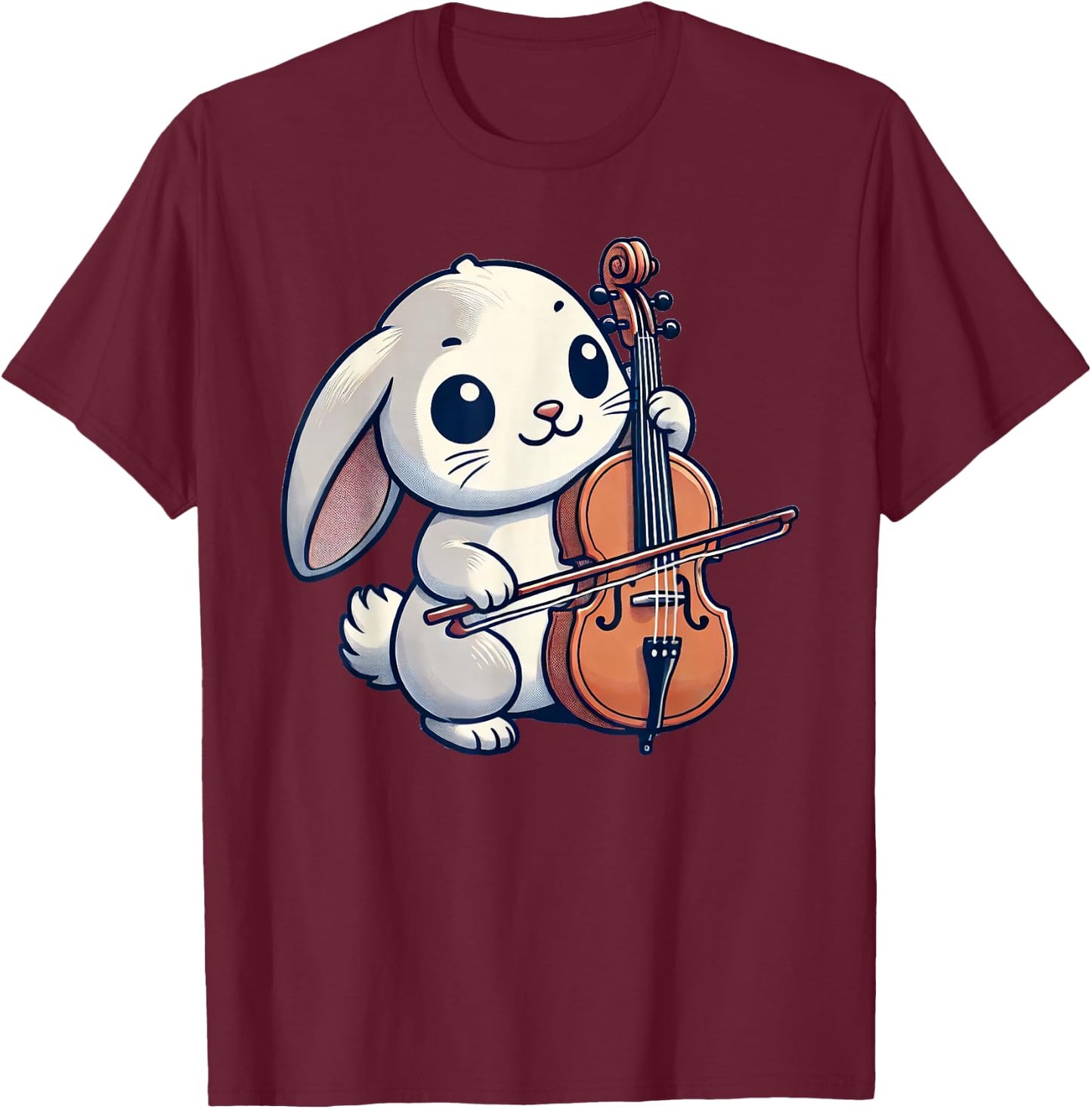 Cute Rabbit Bunny Playing Cello Rabbits Musician Music T-Shirt - T-Shirt | Maroon