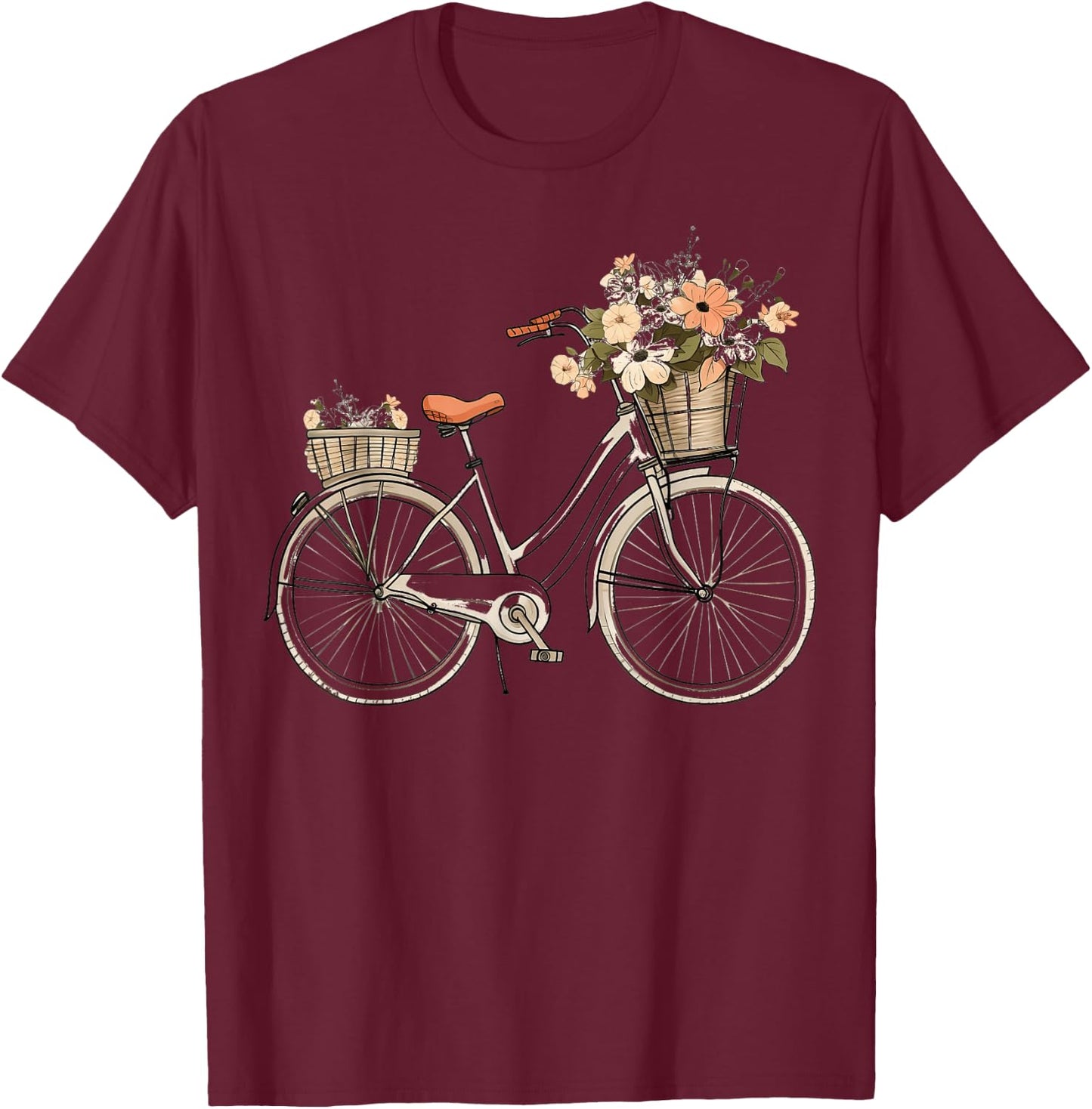 Vintage Floral Bicycle T-Shirt - T-Shirt | Maroon