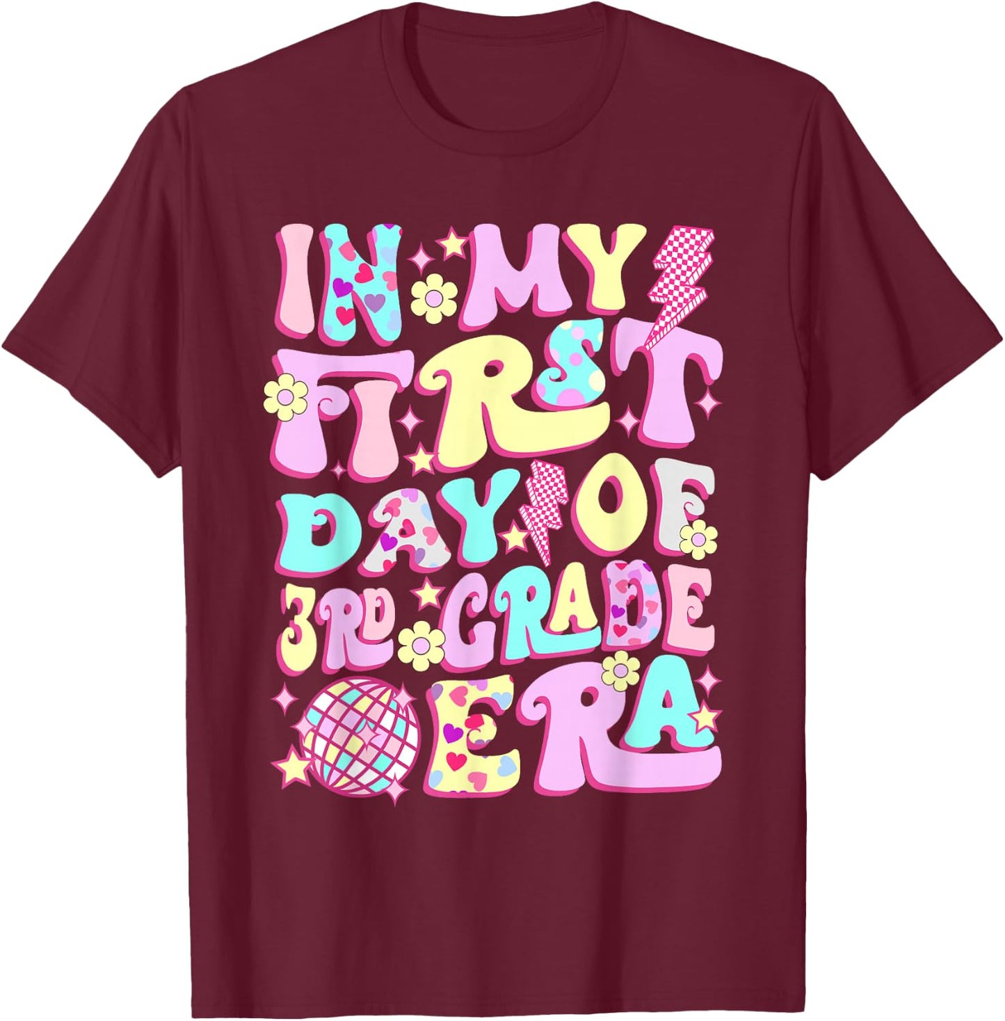 Groovy In My First Day 3rd Grade Era Back To School Girls T-Shirt - T-Shirt | Maroon