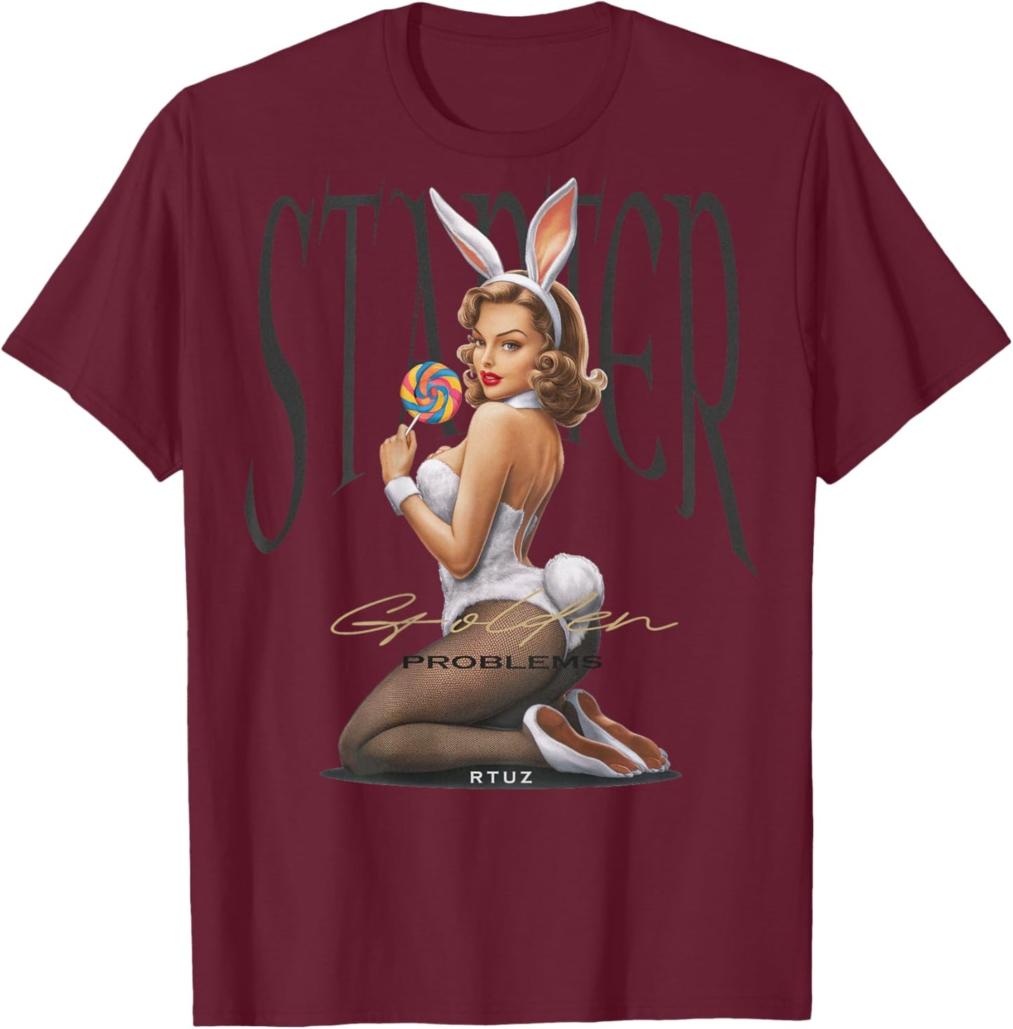 Hip Hop Vintage Hipster Edgy Urban Y2K Back Print Streetwear T-Shirt - T-Shirt | Maroon