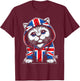Cat UK British Flag England T-Shirt - T-Shirt | Maroon