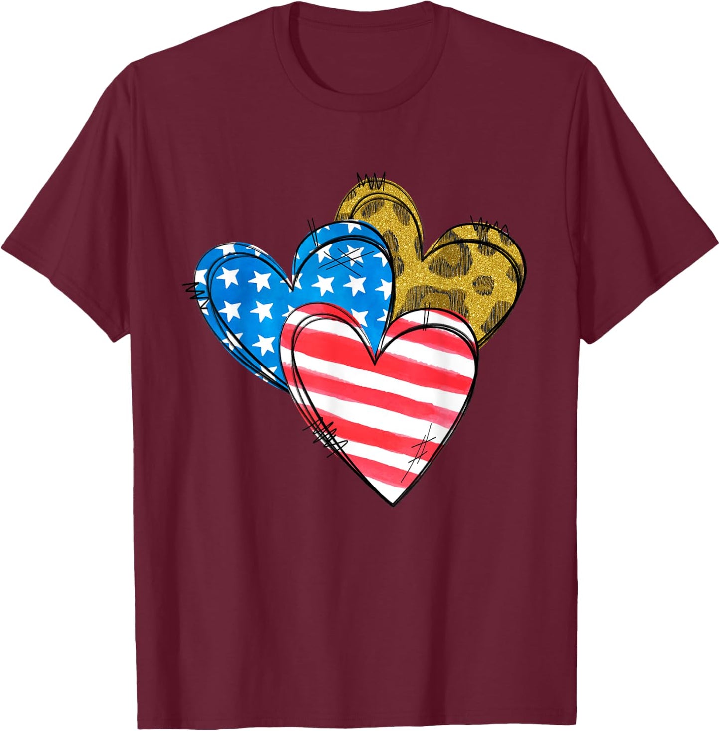 Leopard American Flag Heart Shirt 4th Of July Cute Patriotic T-Shirt - T-Shirt | Maroon
