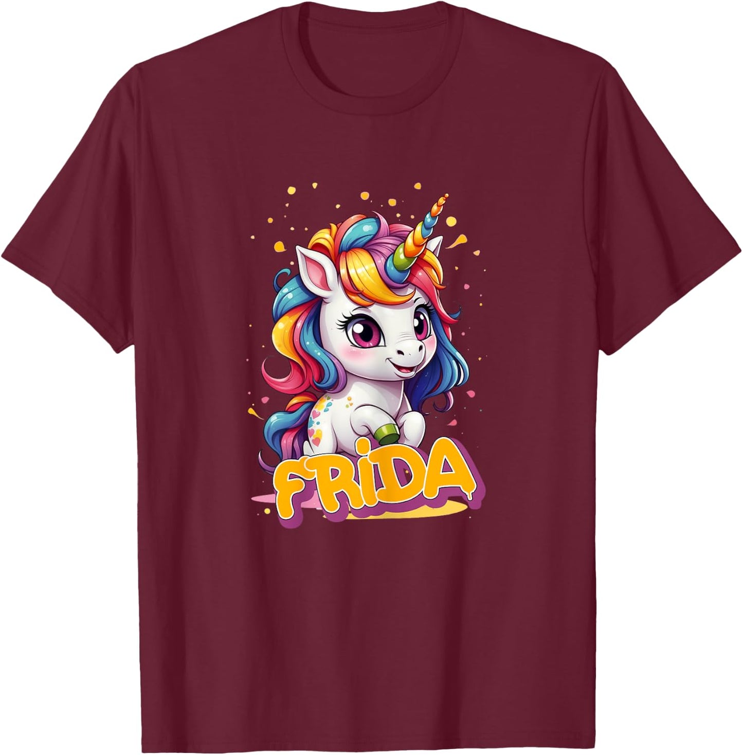 FRIDA - Adorable girl name with beautiful Unicorn T-Shirt - T-Shirt | Maroon