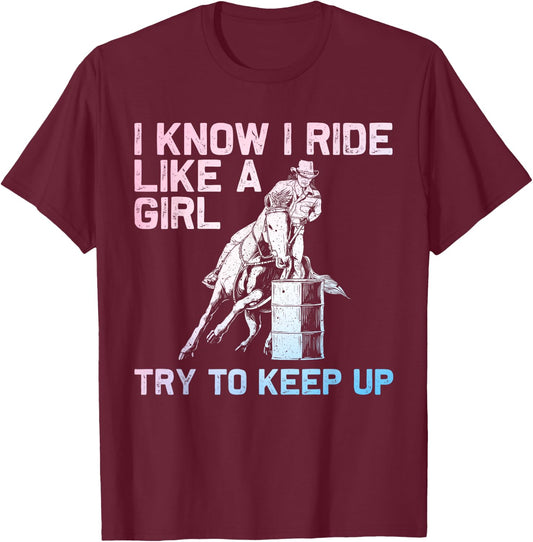 Barrel Racing Design Girls Cowgirl Barrel Racing T-Shirt - T-Shirt | Maroon