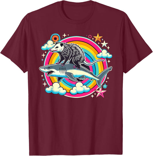 Opossum Riding Shark Funny Graphic Possum T-Shirt - T-Shirt | Maroon
