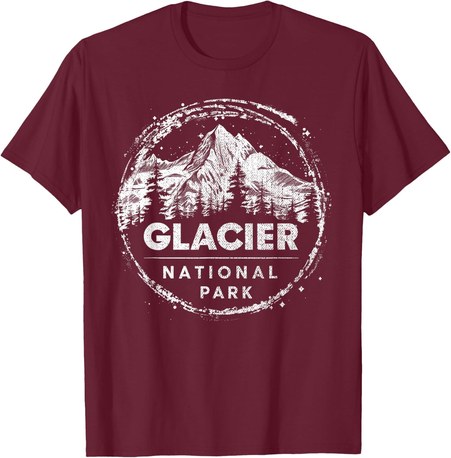 Glacier - US National Park Vintage Men Women Kids Retro T-Shirt - T-Shirt | Maroon