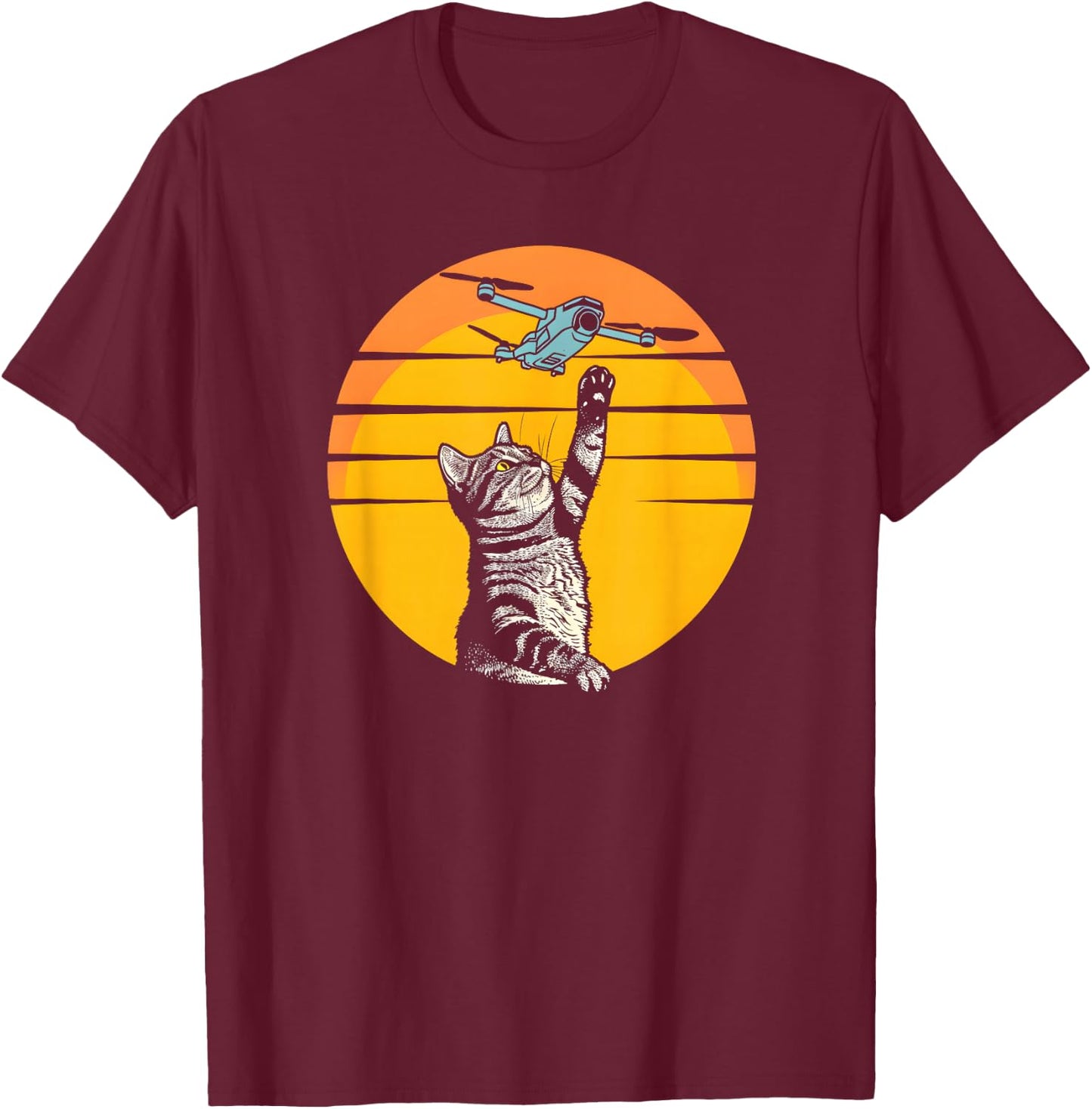 Cat Chasing Drone / Drone Catcher / Animal Fun / Funny Cat T-Shirt - T-Shirt | Maroon