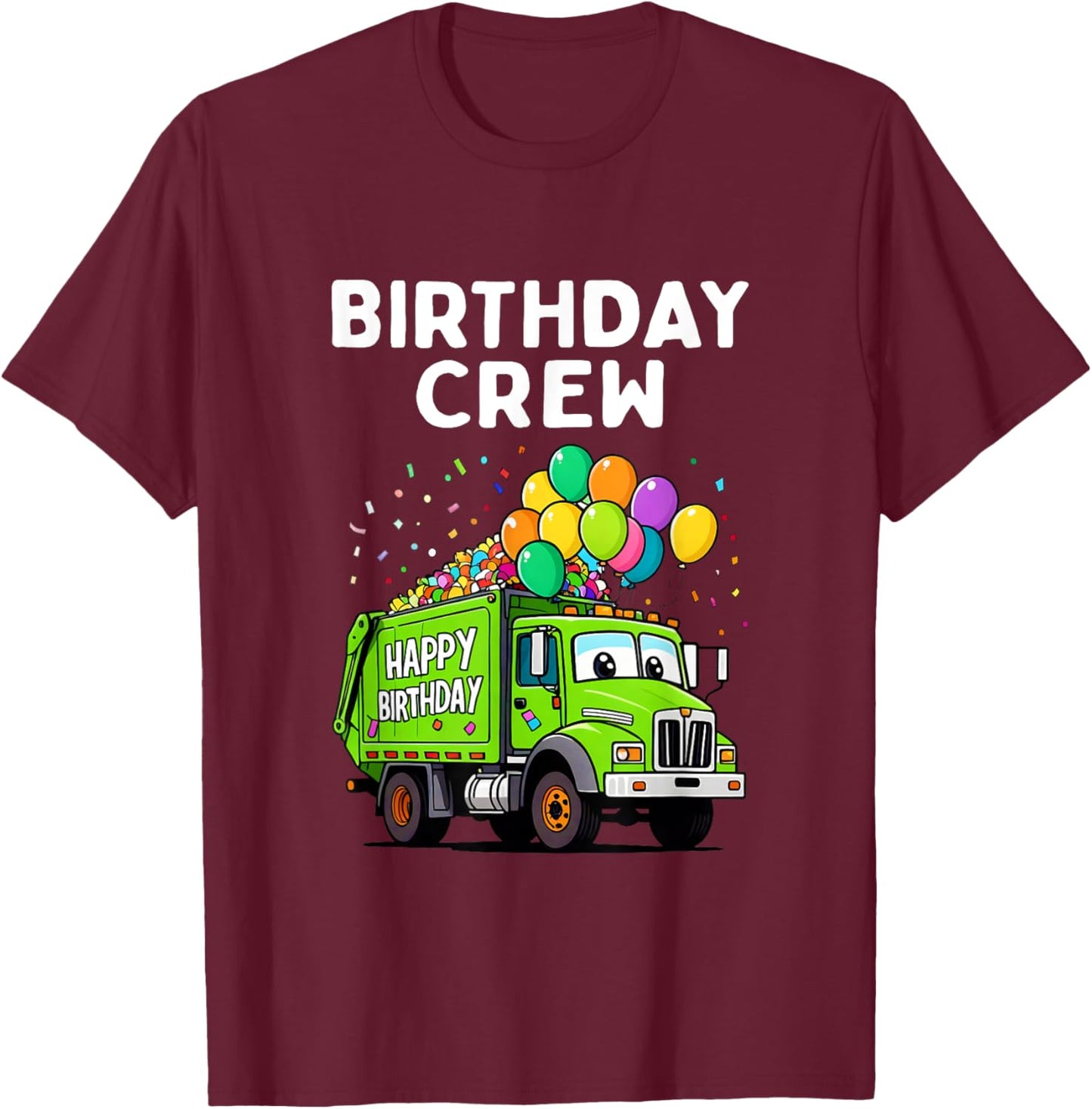 Birthday Crew Boys Garbage Truck Bday Family Matching Kids T-Shirt - T-Shirt | Maroon