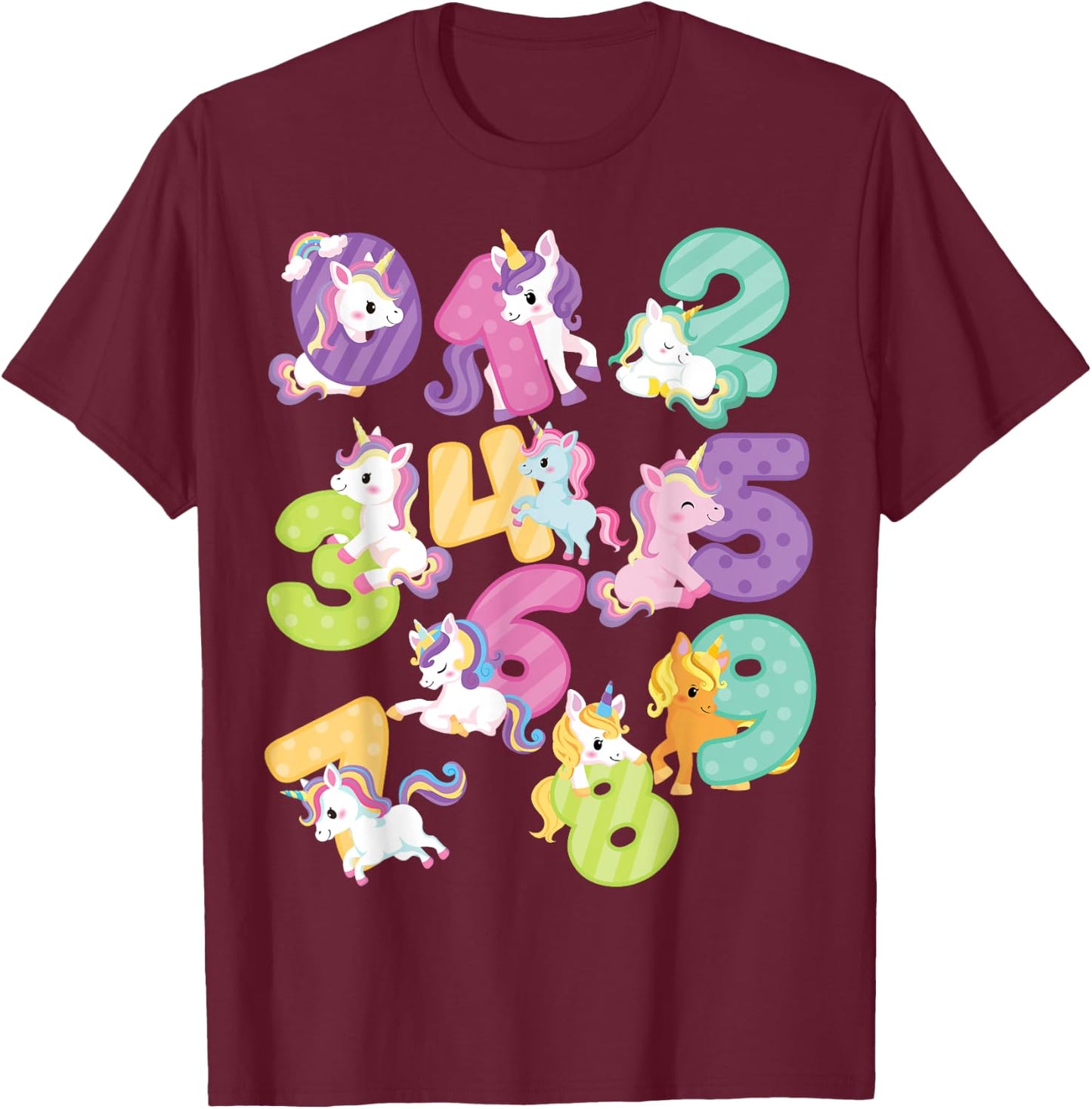 Cute happy unicorn Numbers Math day back to school kids gift T-Shirt - T-Shirt | Maroon