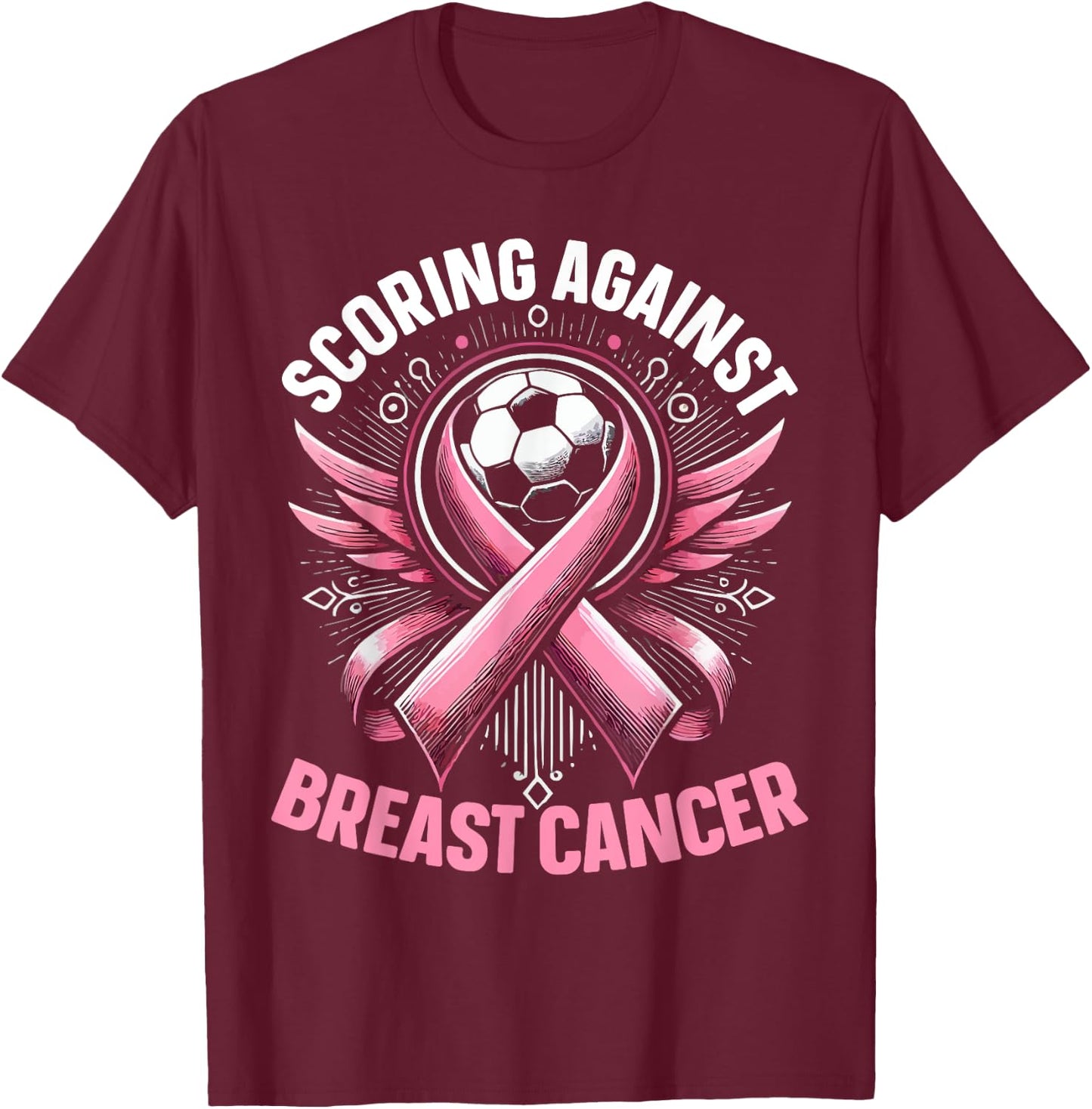 Soccer Breast Cancer Awareness Month Pink Ribbon T-Shirt - T-Shirt | Maroon